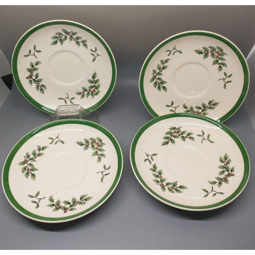 Spode Christmas Tree Saucers England set of 4 S3324-z  Christmas 5 5/8" across